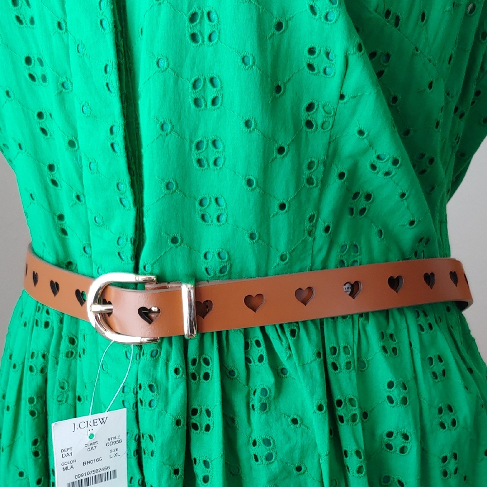 J. Crew Brown Leather Belt with Heart Cutouts Women's size Large/XL NWT - Picture 3 of 17
